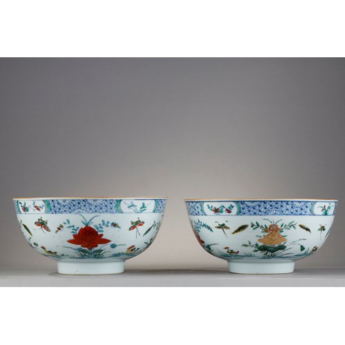 Pair porcelain bowls "Famille verte" decorated with the doucai style  - Yongzheng period